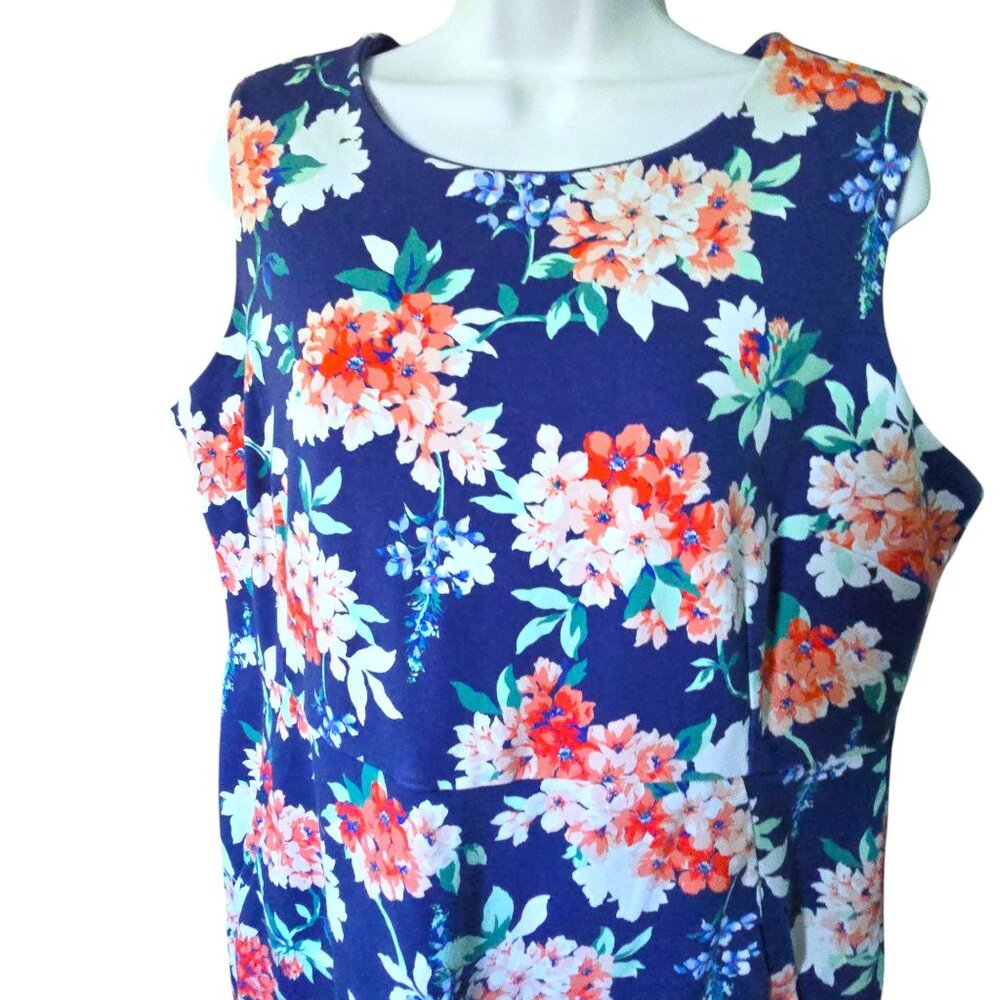 Lands End Women's Sleeveless Ponte Sheath Midi Dress Blue Floral Size 18W - Picture 6 of 16